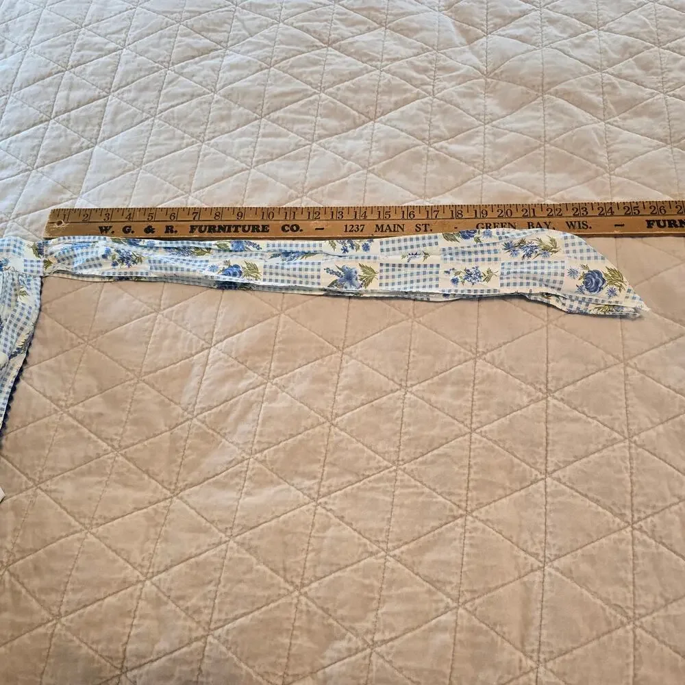 Vintage Half Apron Blue Gingham Floral Patchwork Tie Back Classic 60s 50s Retro